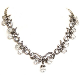 Sweet Romance Victorian Bronze/Pearl or Silver/Crystal Vintage Necklace