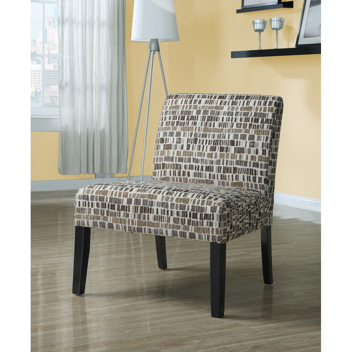 Beige/ Olive Green Textured Brick Fabric Accent Chair 14337991