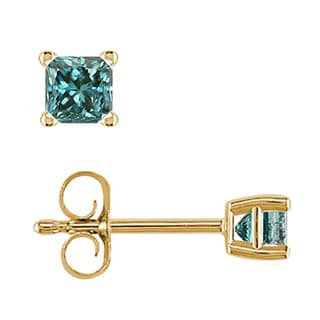 14k Gold 1/4ct to 1ct TDW Blue Diamond Stud Earrings with Gift Box