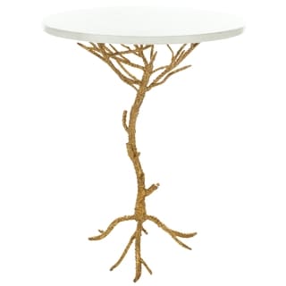 Hidden Treasures White Granite Brass Accent Table