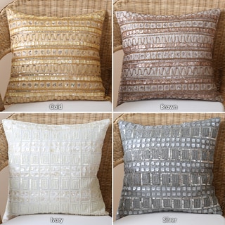 (^ ^)// Beaded Mother of Pearl/ Sequin Pillow Pair (Set of 2)