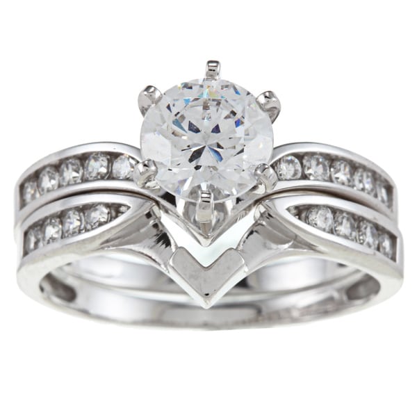 ... 14k White Gold 2ct TGW Clear Cubic Zirconia Bridal-style Ring Set