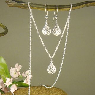 Jewelry by Dawn Filigree Teardrop Sterling Silver Necklace and Earring Set