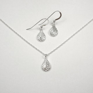 Jewelry by Dawn Filigree Teardrop Sterling Silver Necklace and Earring Set