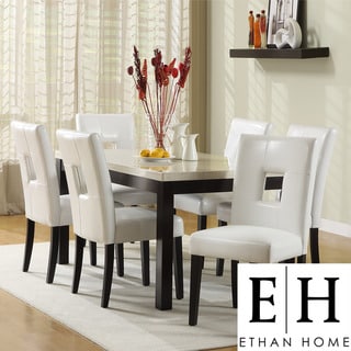 ETHAN HOME Mendoza 7 Piece Dining Set with White Keyhole Chair
