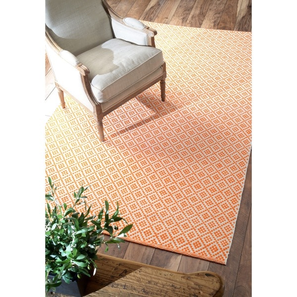 nuLOOM Handmade Flatweave Moroccan Trellis Orange Cotton Rug (8' x 10
