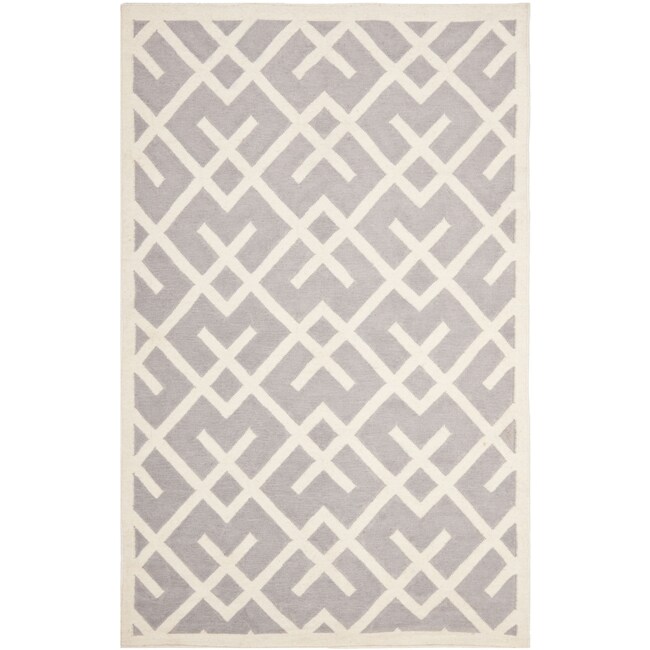 Safavieh Handwoven Moroccan Dhurrie Geometric pattern Gray/ Ivory Wool Rug (10 X 14)