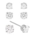 Tressa Sterling Silver Cubic Zirconia Solitaire Earrings (Set of 3 Pair)