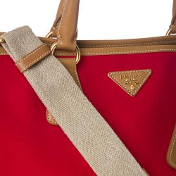 Prada Red Canvas/ Saffiano Leather Tote Bag - 14364185 - Overstock ...  