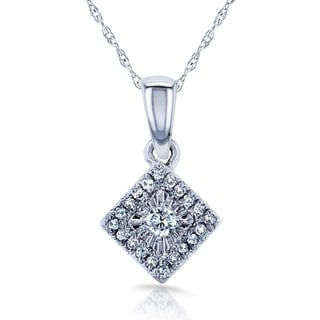 Annello 10k White Gold 1/10ct TDW Diamond Cluster Halo Necklace (H-I, I1-I2)