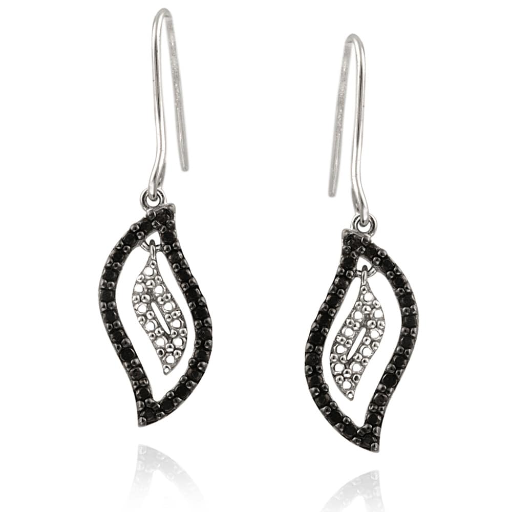DB Designs Sterling Silver Black Diamond Accent Flame Earrings