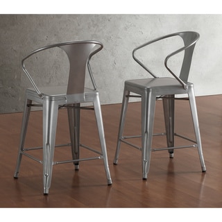 (^_-) Tabouret Silver with Back 24-inch Counter Stools (Set of 2)