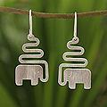 Sterling Silver 'Trumpeting Elephant' Dangle Earrings (Thailand)
