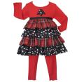 AnnLoren Girl's Red/ Black Holiday Dress Set