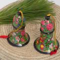 Set of 2 Paper Mache Flowers Bell Christmas Ornaments (India)