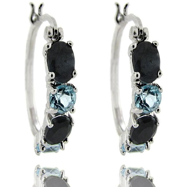 Sterling Silver Sapphire and Blue Topaz Hoop Earrings MSRP 