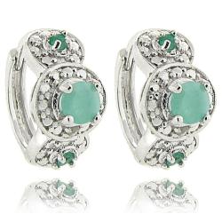 Sterling Silver Emerald and Diamond Accent Hoop Earrings