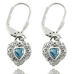 Sterling Silver Blue Topaz and Diamond Accent Heart Earrings