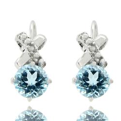 Sterling Silver Blue Topaz and Diamond Accent XO Drop Earrings