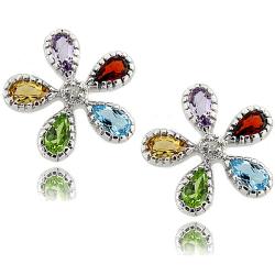 Sterling Silver Multigemstone and Diamond Accent Flower Earrings