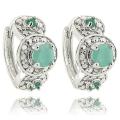 Sterling Silver Emerald and Diamond Accent Hoop Earrings
