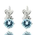 Sterling Silver Blue Topaz and Diamond Accent XO Drop Earrings