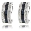 Sterling Silver Sapphire and Diamond Accent Half Hoop Earrings