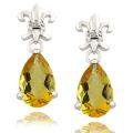 Sterling Silver Citrine and Diamond Accent Fleur de Lis Drop Earrings