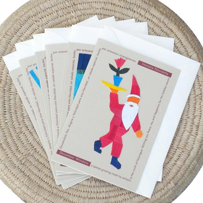 Set of 6 Corn Husk and Recycled Paper Santa Greeting Cards (Nicaragua