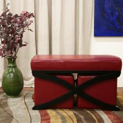 Dominique 3 piece Red Faux Leather Ottoman/ Bench Set