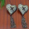 Set of 2 Olive Heart-shaped Tassel Holiday Ornaments (India)