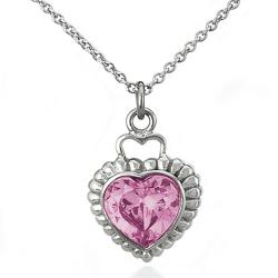 Stainless Steel Pink Cubic Zirconia Heart Necklace