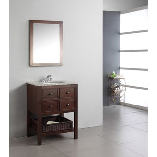 New Haven Walnut Brown 24-inch Bath Vanity with 2 Drawers and Dappled Grey Granite Top