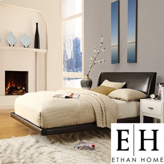 ETHAN HOME Carterton Black Bonded Leather Modern Floating Bed