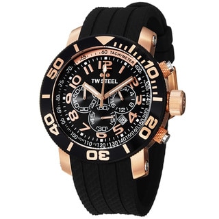 TW Steel Men's 'GrandeurDive' Rose Goldtone Black Rubber Strap Watch