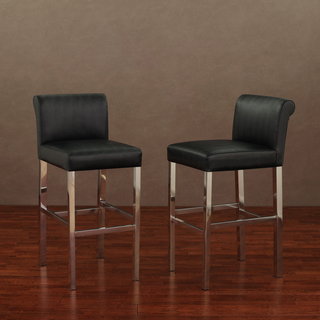 Cosmopolitan Stainless Steel Black Snake Leather Bar Stools (Set of 2)