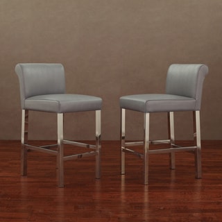 Buy Cheap Cosmopolitan Stainless Steel Charcoal Snake Leather Counter Stools (Set of 2)