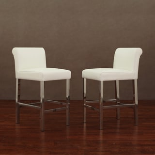 Cheap Cosmopolitan Stainless Steel White Snake Leather Counter Stools (Set of 2)