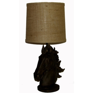 Horse Head Table Lamp in Dark Brown with Tan Wash