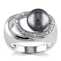Miadora Silver Tahitian or FW Pearl and Diamond Accent Ring (9-9.5 mm)