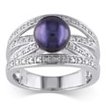 Miadora Silver Tahitian or FW Pearl and Diamond Accent Ring (9-9.5 mm)