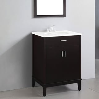 See Reviews Oxford Dark Espresso Brown 24-inch Bath Vanity with 2 Doors and White Quartz Marble Top
