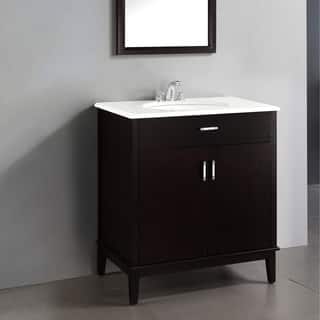 Low Price Oxford Dark Espresso Brown 30-inch Bath Vanity with 2 Doors and White Quartz Marble Top