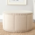 Milan Beige Nailhead Round Ottoman