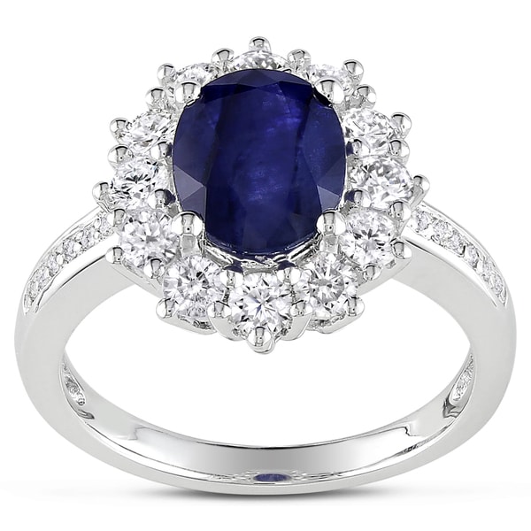 Miadora Sterling Silver Blue and White Sapphire Ring with Diamond ...