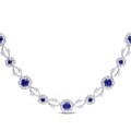 Miadora Sterling Silver Blue and White Sapphire Flower Necklace