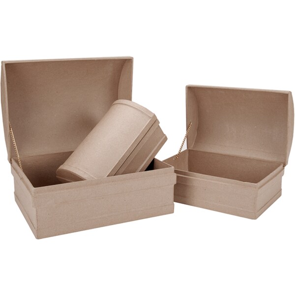 Paper Mache Treasure Chest Box Set of 3-12", 10-1/4", 8-3/4"