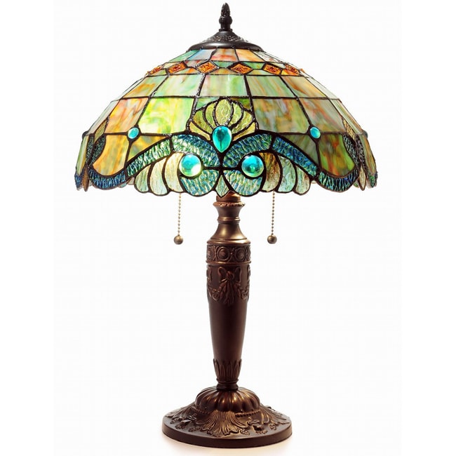 Tiffany-style Victorian Antique-bronze 2-light Table Lamp