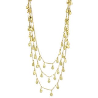 Handcrafted Three Strand Hammered Goldtone Nuggets Necklace (India)