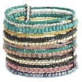 Handcrafted Wide Flexible Metal and Glass Beaded Cuff Bracelet (India)